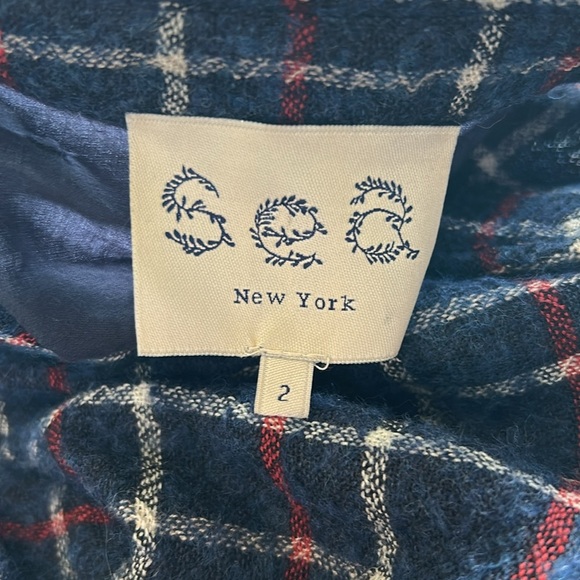 Sea New York Wool Plaid Crop Top Eyelet Lace Back Long Sleeve Navy Blue Sz 2 - Picture 10 of 13